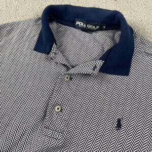 Polo Golf Ralph Lauren Polo Shirt Men's Medium Measured Small Blue Herringbone